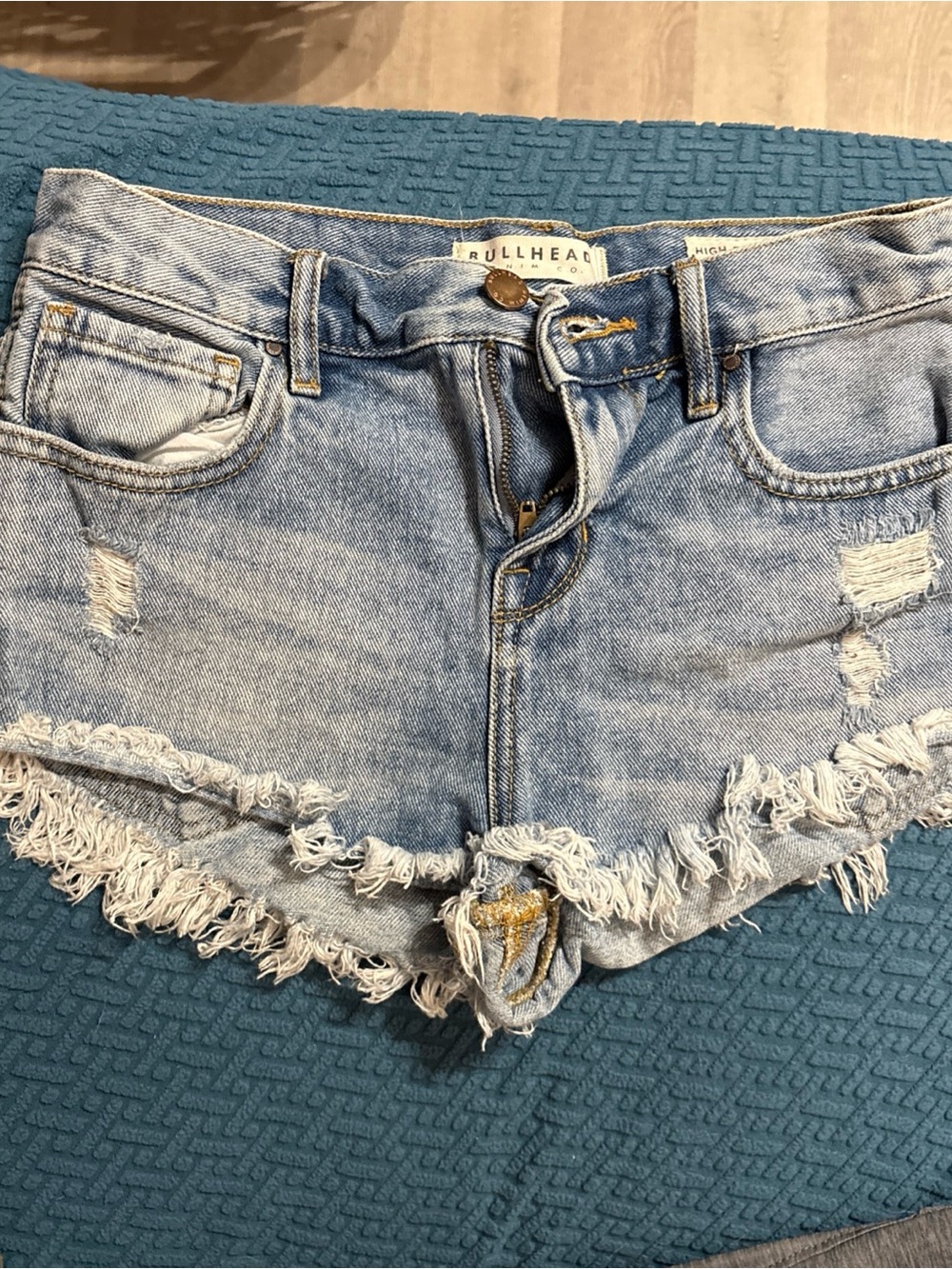 Bullhead Light Blue Distressed Frayed Hem Jean Shorts